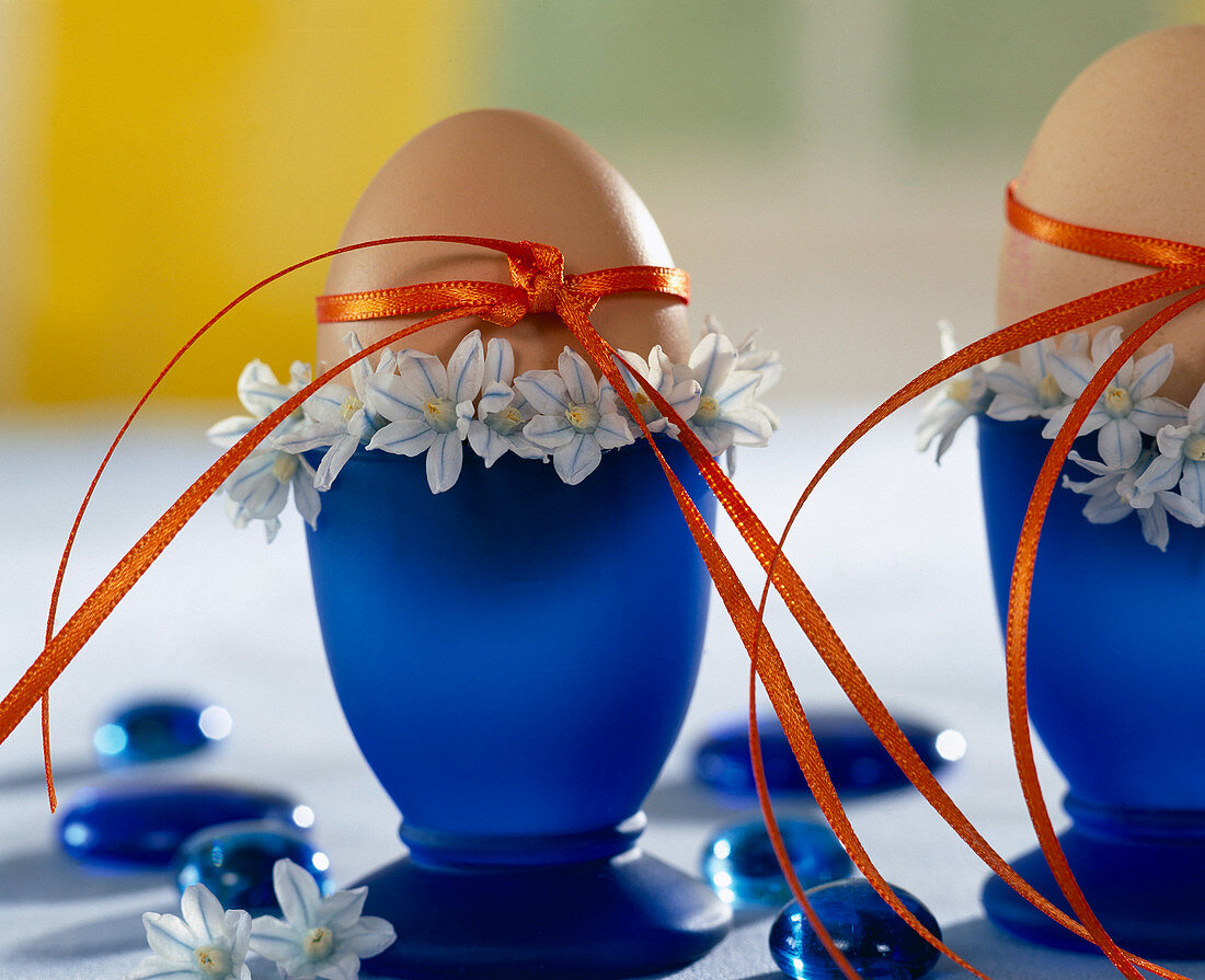 Easter egg decoration with flowers of Scilla siberica var. libanotica