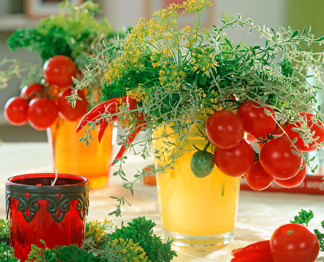 Tomatoes and herbal dill, thyme