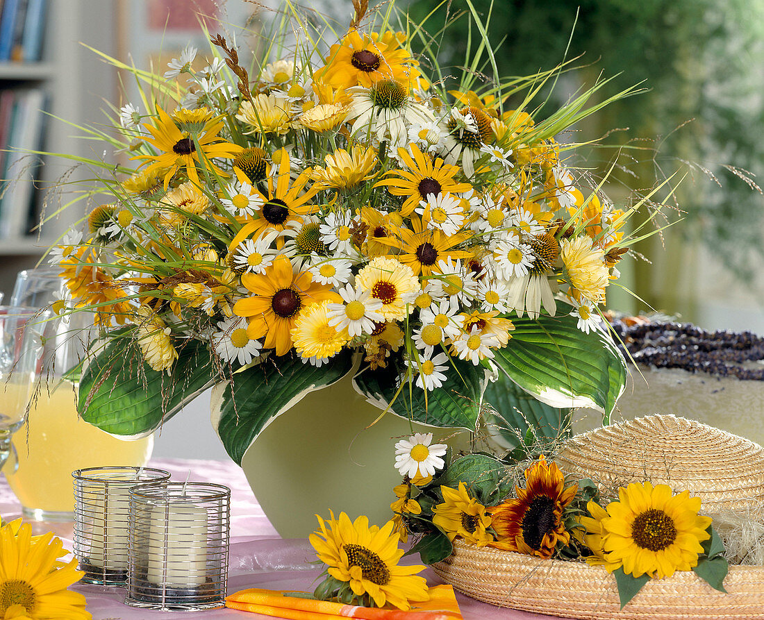 Summer bouquet with Rudbeckia (sun hat), Argyranthemum