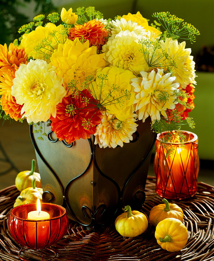 Bouquet with dahlias and ornamental dill