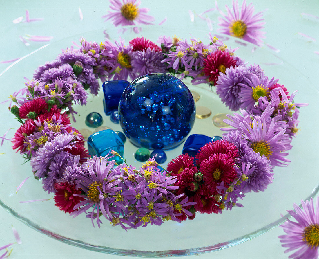 Autumn wreath with various autumn asters