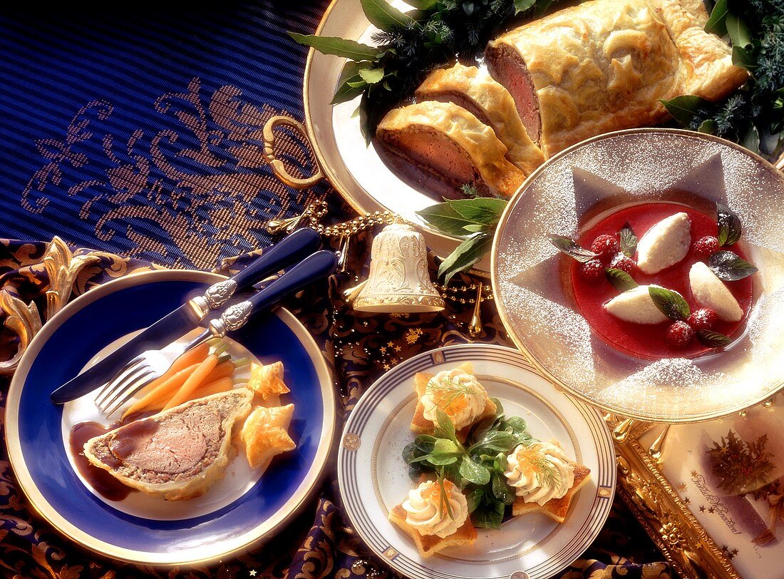 Assorted Christmas Dishes with Decorations