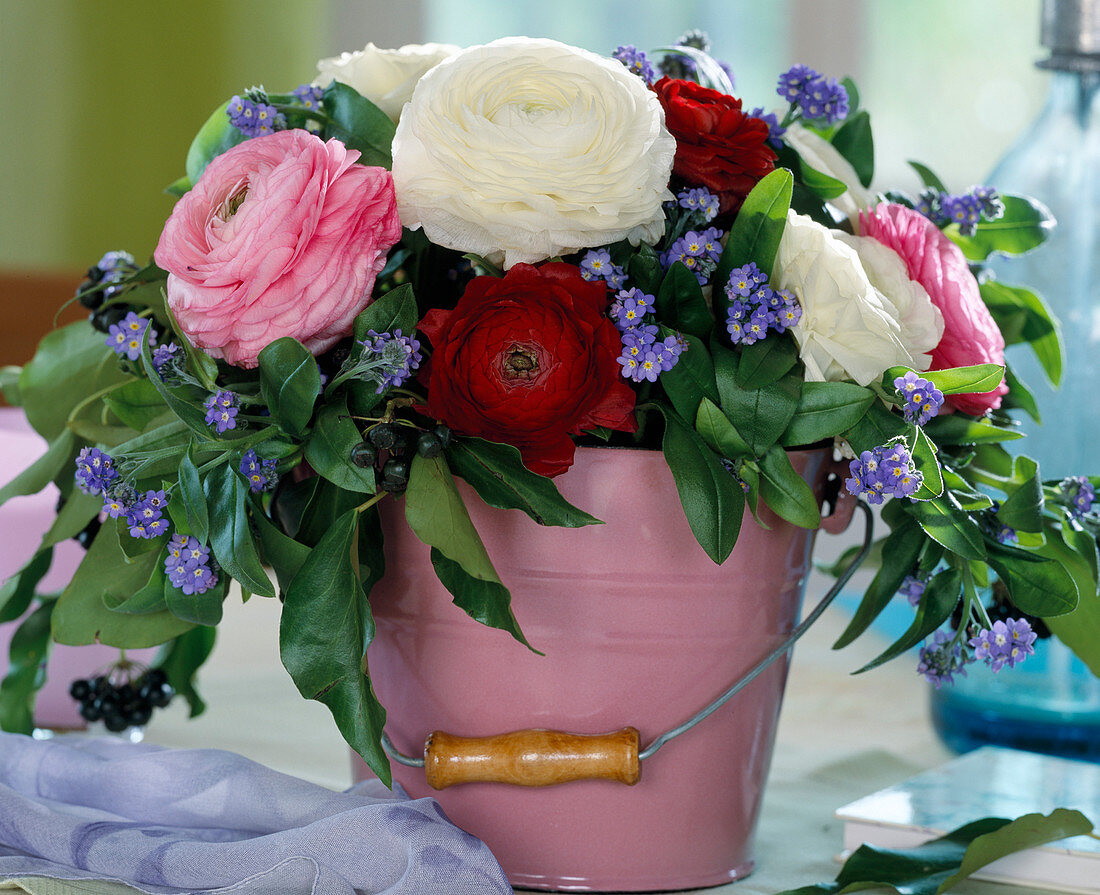 Bouquet with Ranunculus (ranunculus), Myosotis (forget-me-not)