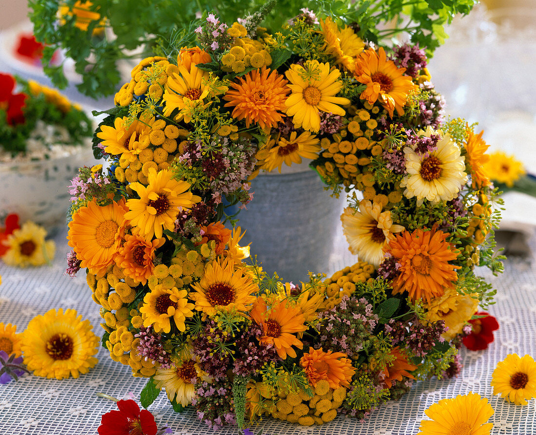Flowers of Calendula (marigold) wreath