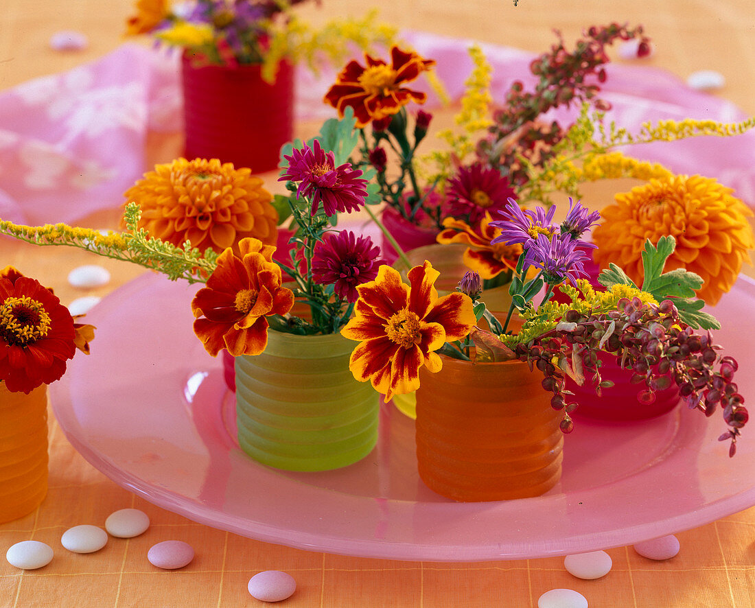 Tagetes (marigolds), Dahlia (dahlias)