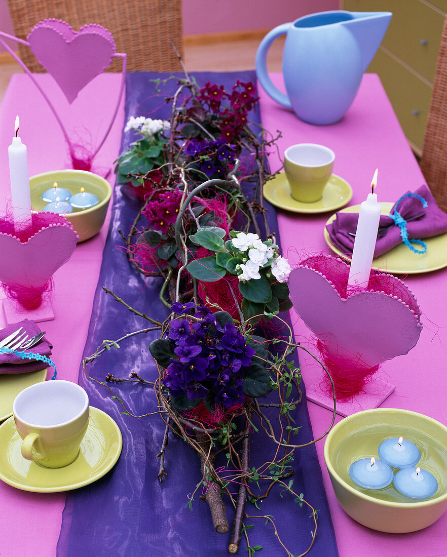 Table decoration with Saintpaulia (Usambara violets)