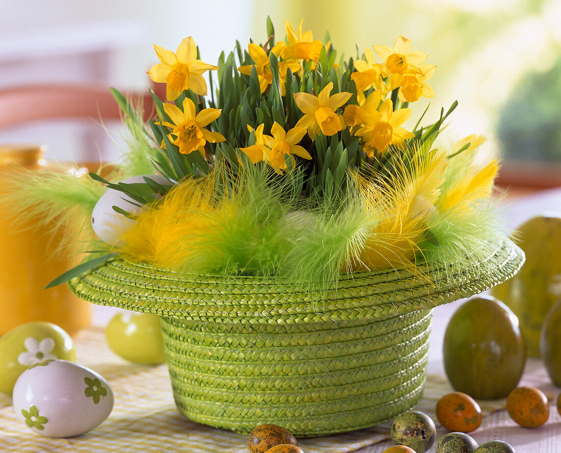 Straw hat as Easter basket