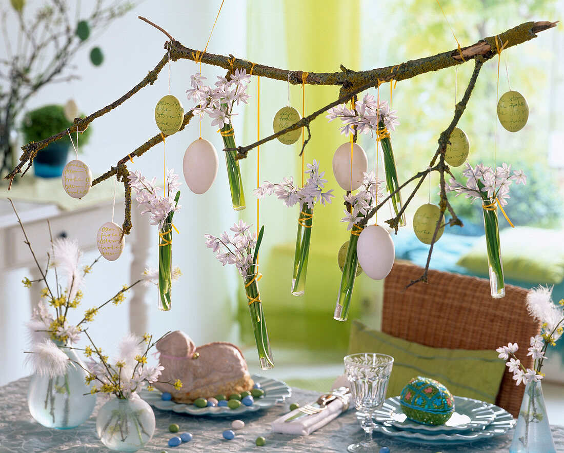 Hanging branch with easter eggs