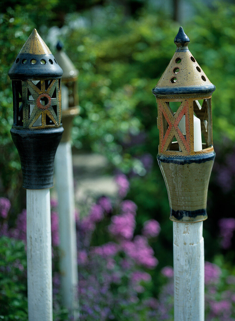 Garden lantern made of frost-resistant clay