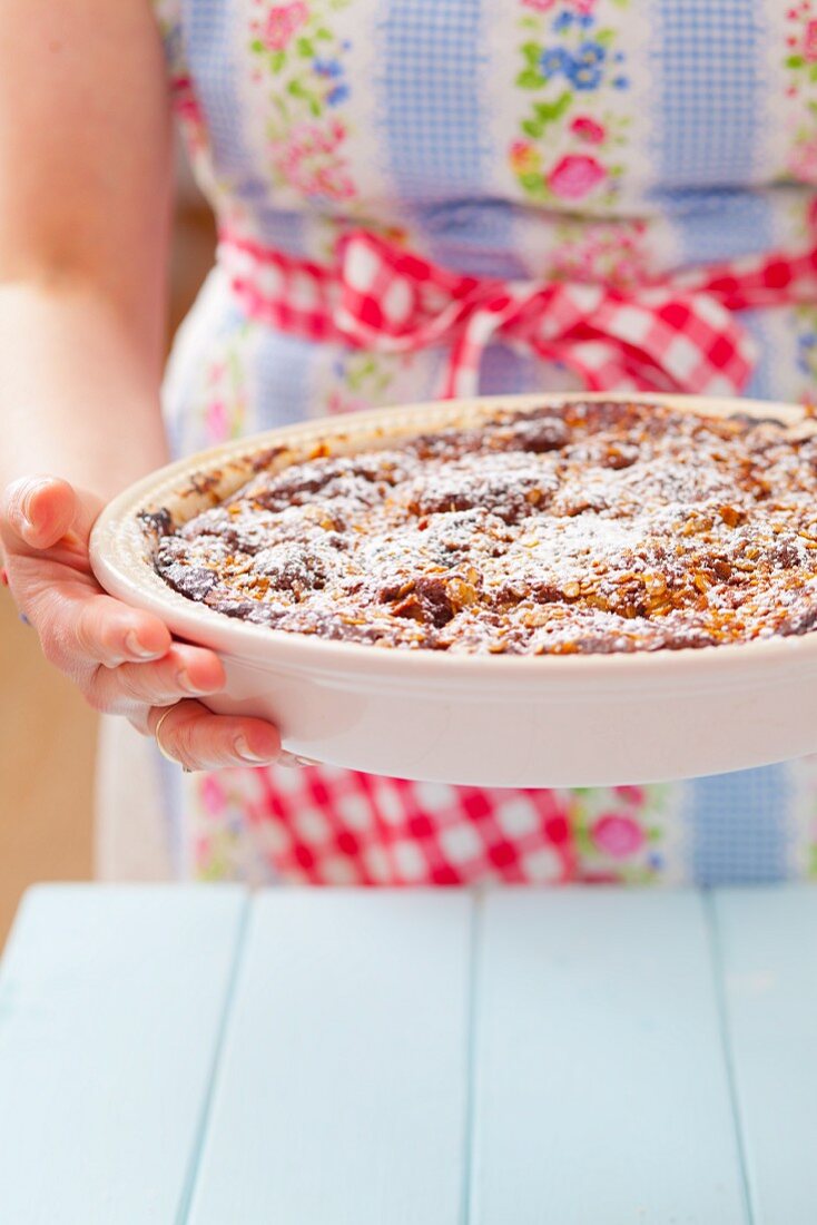 Oatmeal cake in a baking dish