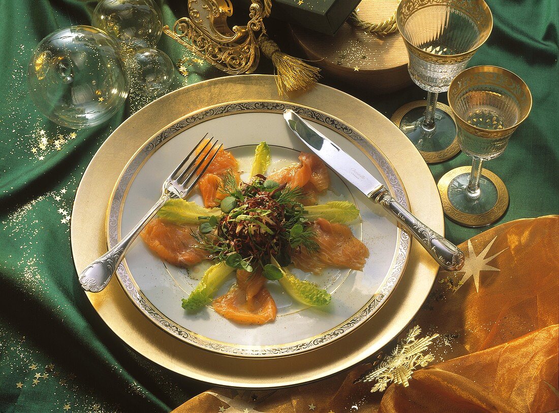 Sea Trout Salad; Christmas Table Setting