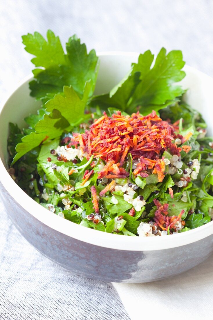 Quinoa salad with grated carrots and parsley