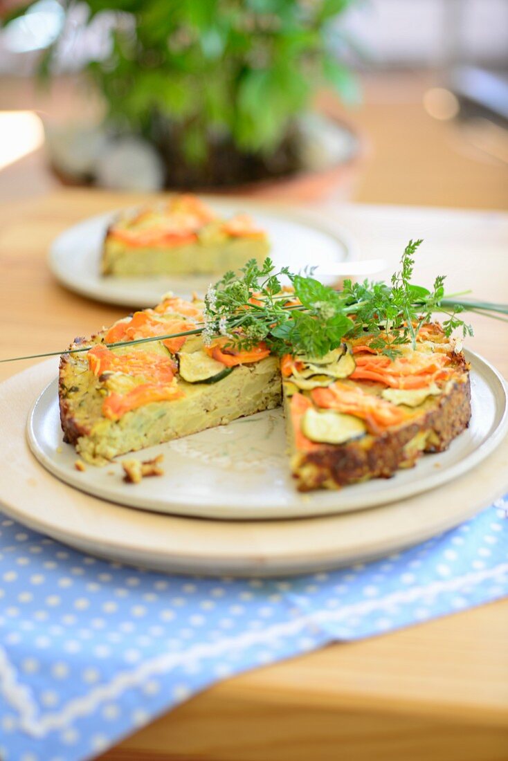 Potato tart with vegetables and herbs