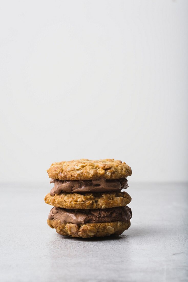 Oat cookie and chocolate ice cream sandwich