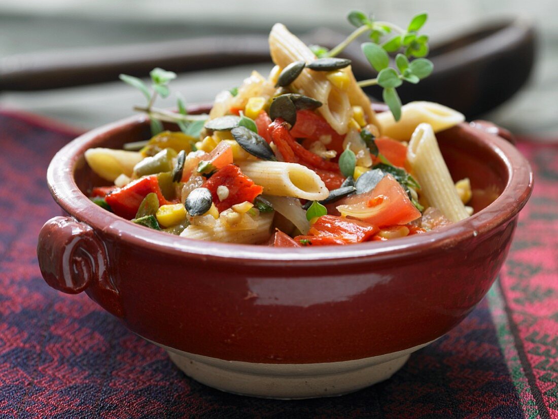 Mexican noodle salad with spicy jalapeños