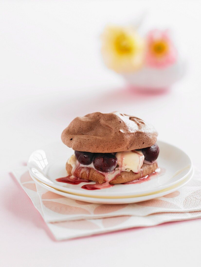 Chocolate Meringues with Cherries (Low Fat)