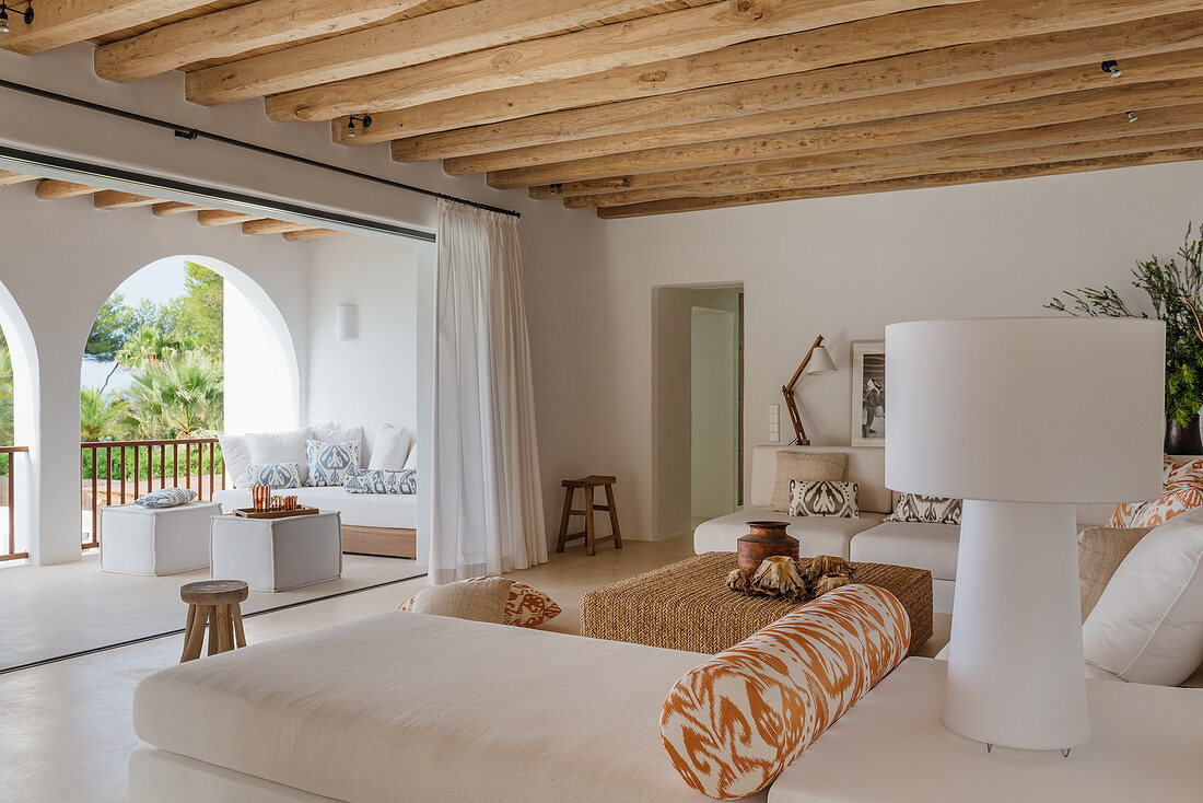 View into loggia from Mediterranean living room