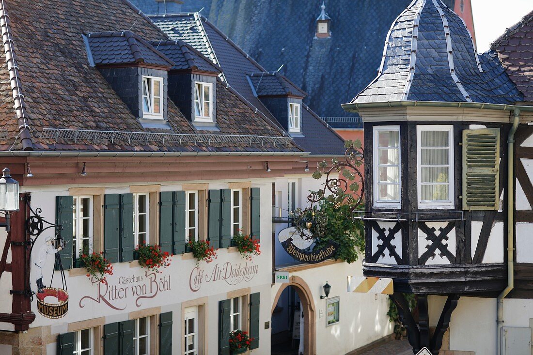 View of the Ritter von Böhl hotel and café in Deidesheim, Rhineland-Palatinate, Germany