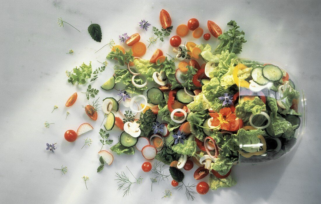 Fresh Summer Salad with Vegetables and Nasturtiums