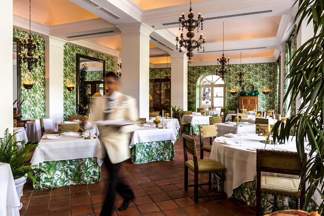 Dining room of the Finca Cortesin hotel in Málaga, Andalusia (Spain)