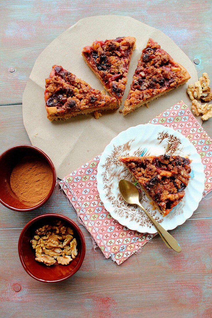 Four pieces of nut cake with dried fruits