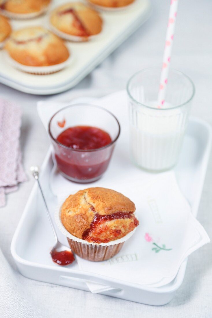 Muffins with jam for breakfast