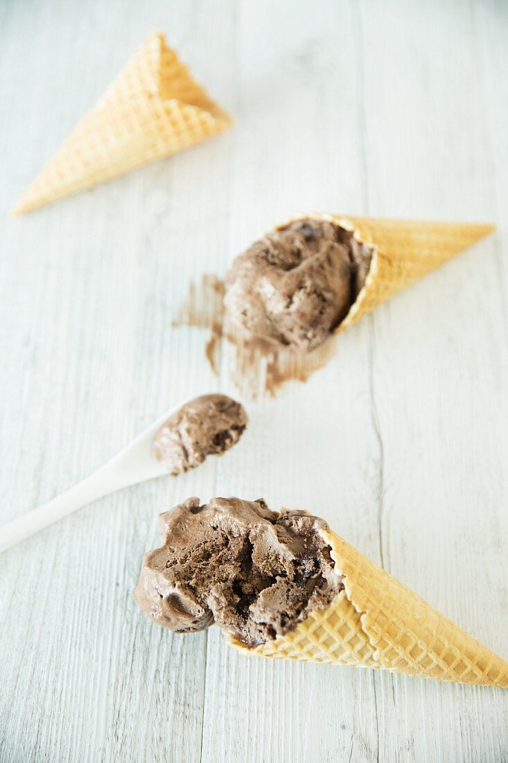 Chocolate brownie ice cream in cones