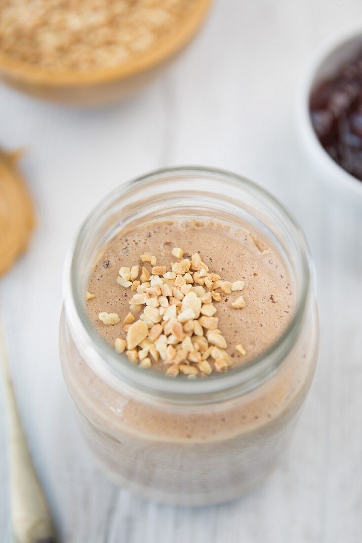 A peanut butter and jelly smoothie