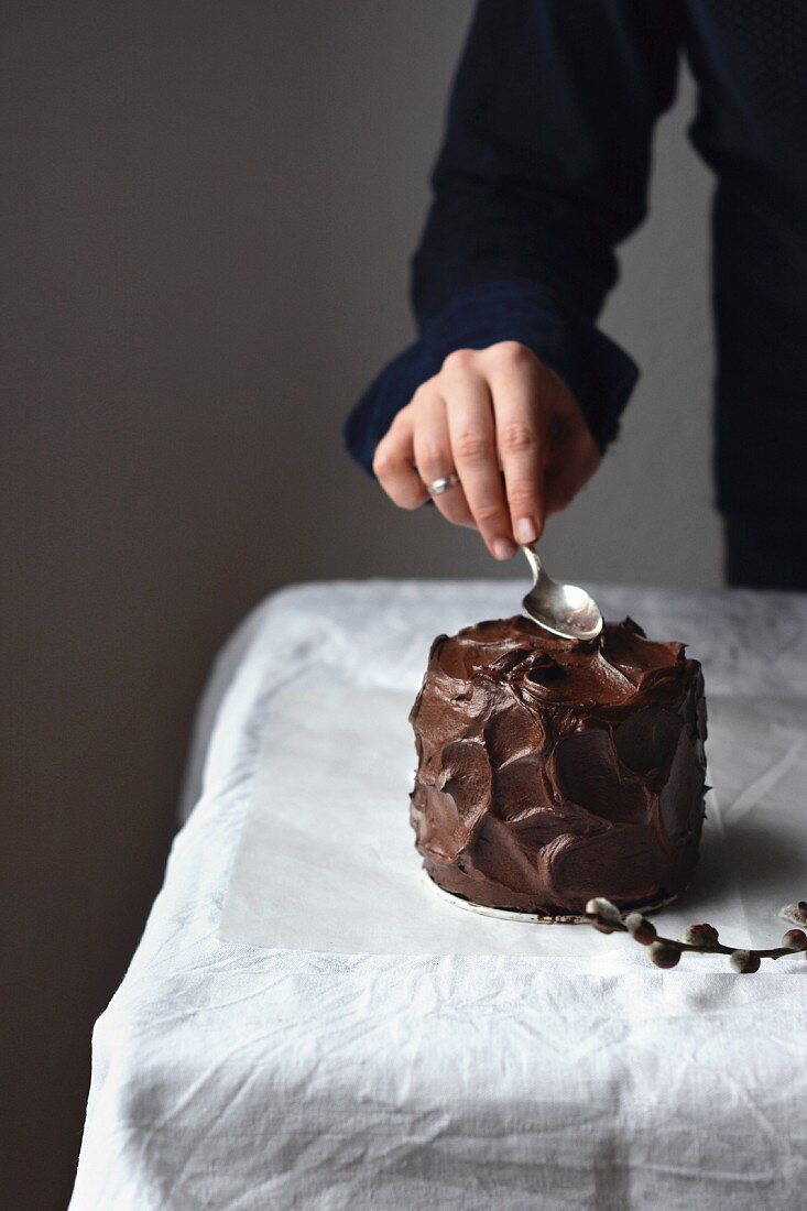 Chocolate cake with a dark chocolate frosting