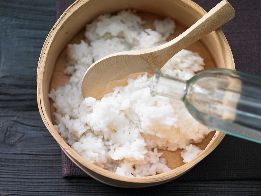 Sushi rice with a vinegar mixture