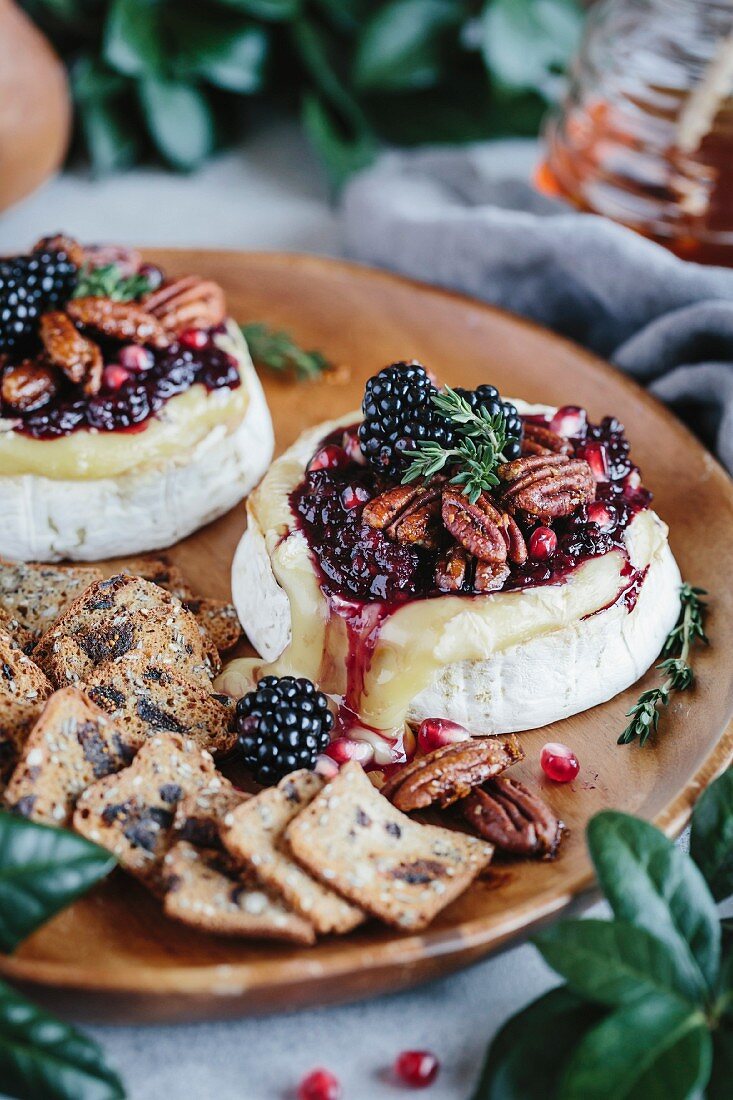 Baked Brie with Blackberry Compote and Spicy Candied Pecans
