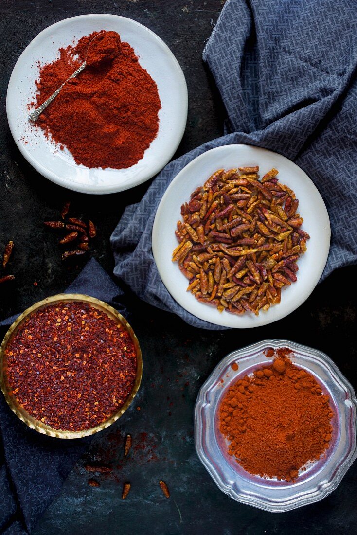Chilli spices in bowls