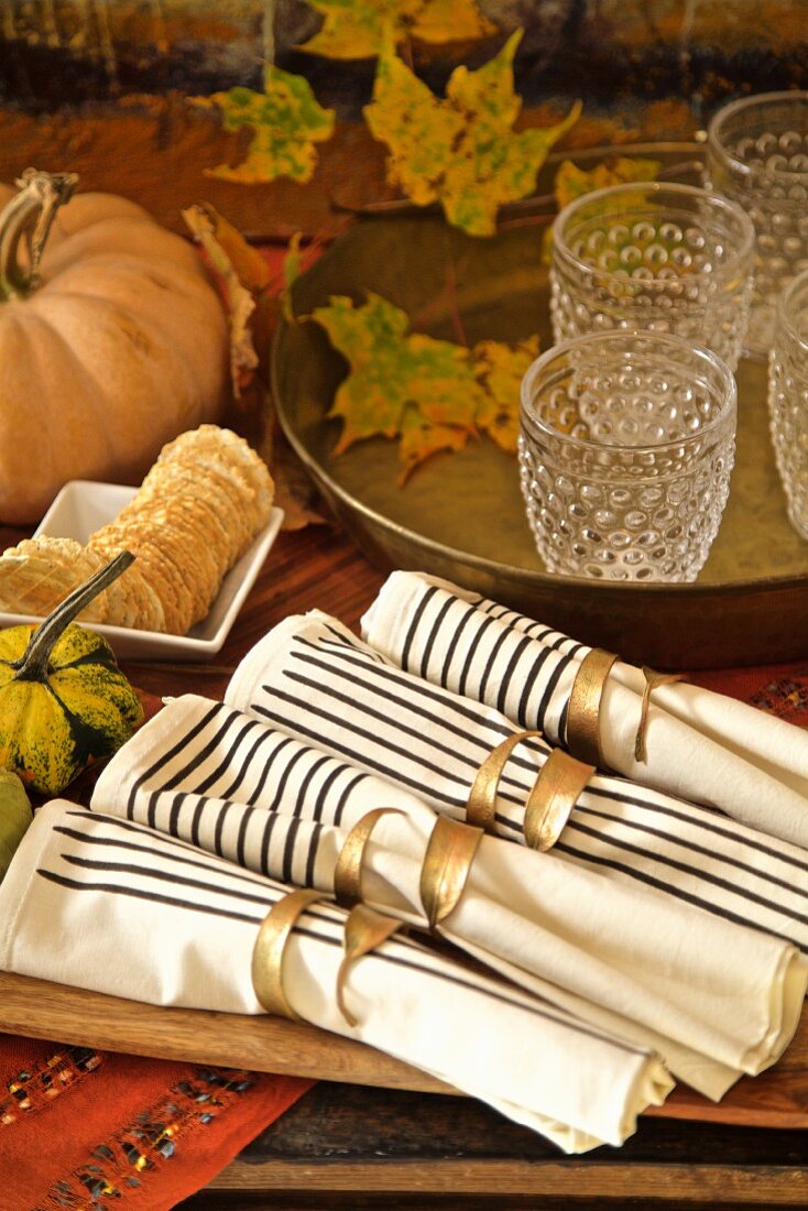 Fall diner celebration in the country, elements of a fall table