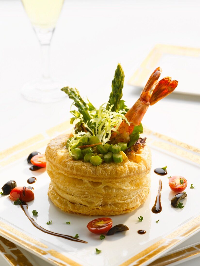 Asparagus and prawn vol-au-vent