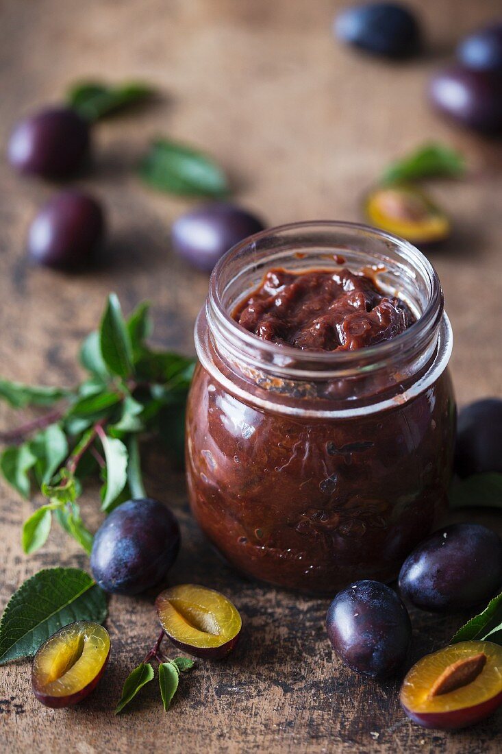 Jar of homemade plum jam