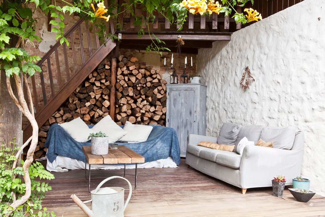 Lounge area on wooden terrace
