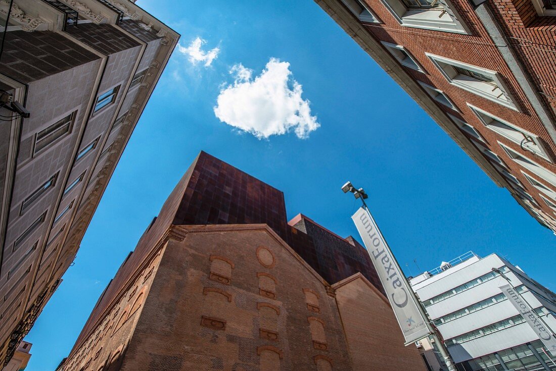 The façade of the CaixaForum arts centre in Madrid, Spain