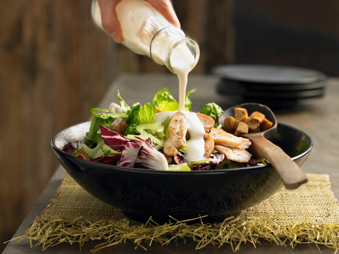 Low-fat Caesar salad with chicken strips