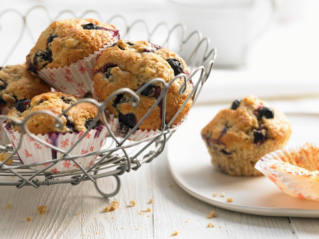 Blueberry and banana muffins with bran
