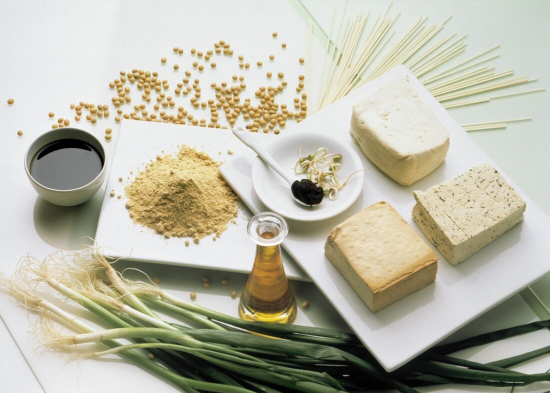 Assorted Ingredients; Tofu and Soy Sauce