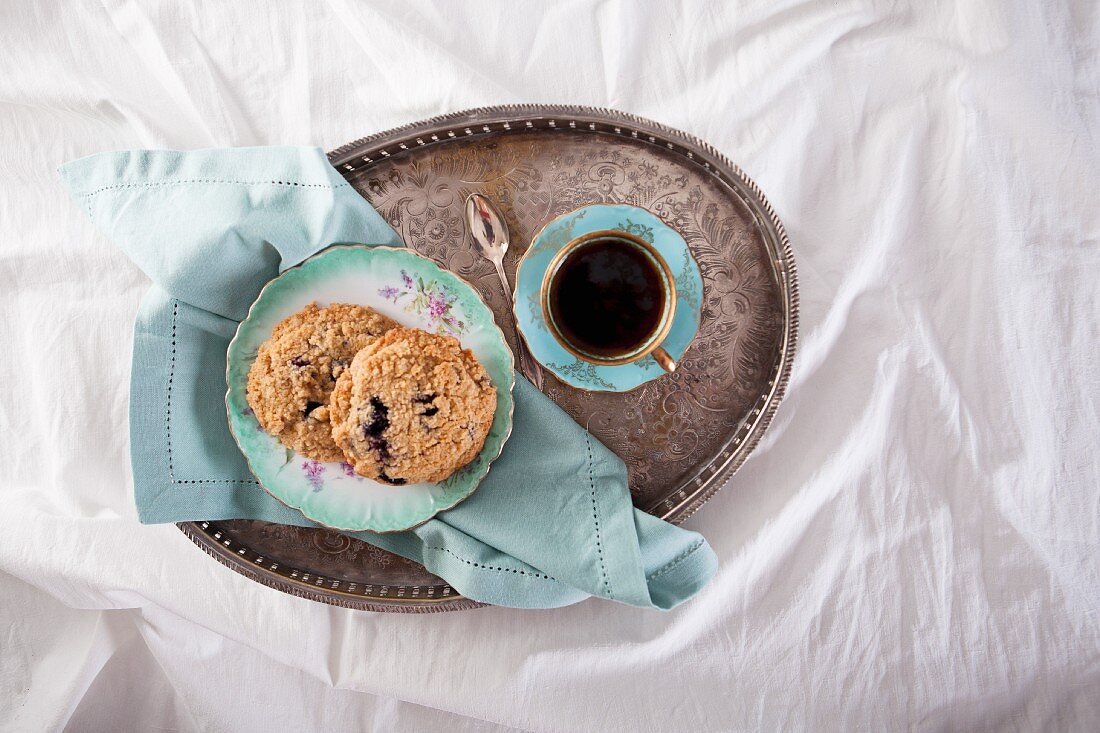 Blueberry streusel biscuits and coffee for breakfast