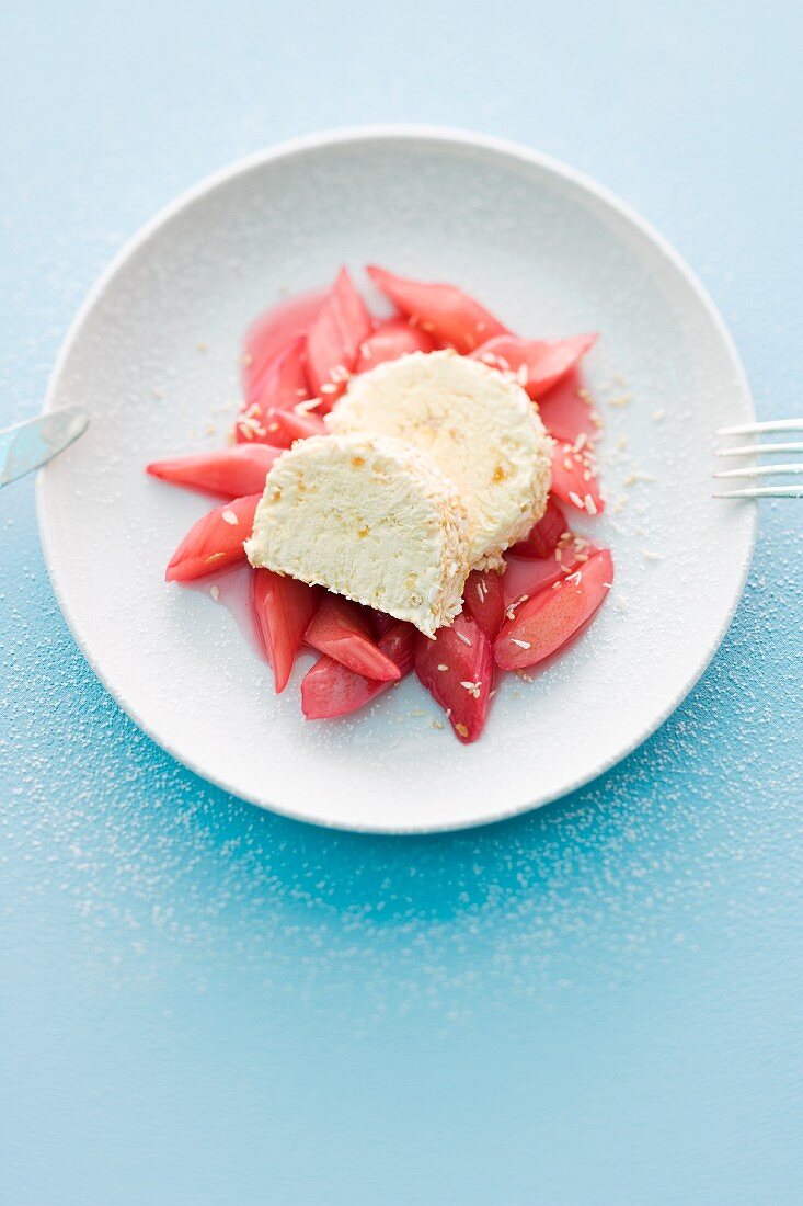 Ginger parfait with rhubarb