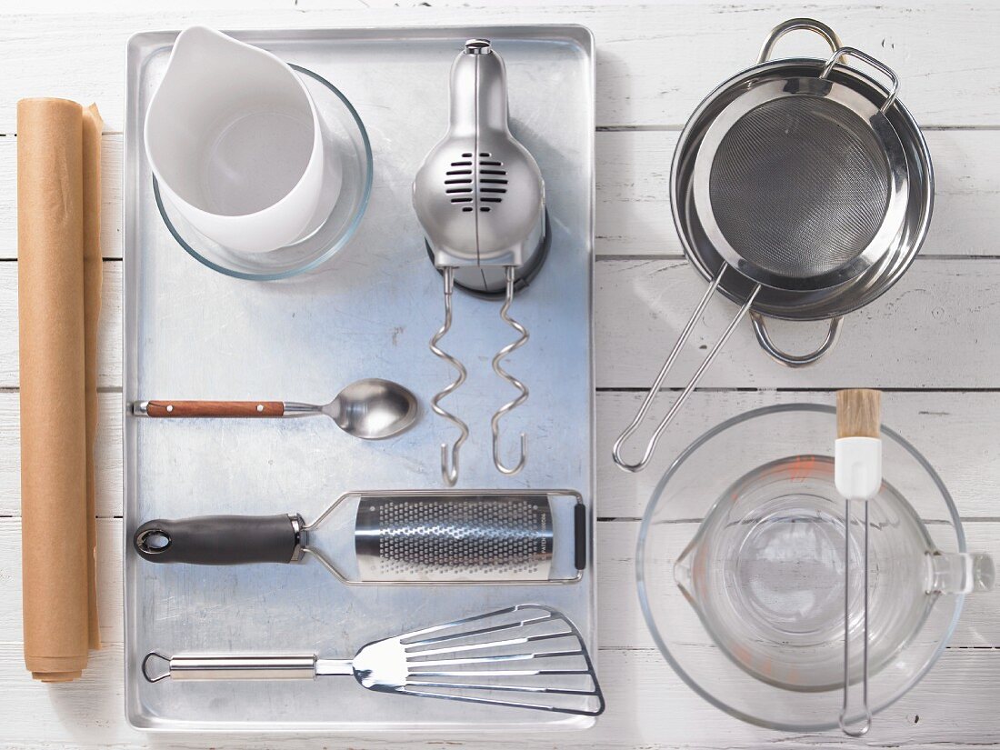 Kitchen utensils for making raspberry and yoghurt tarts