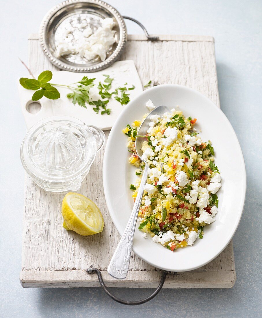 Couscous salad with feta cheese (low lactose)