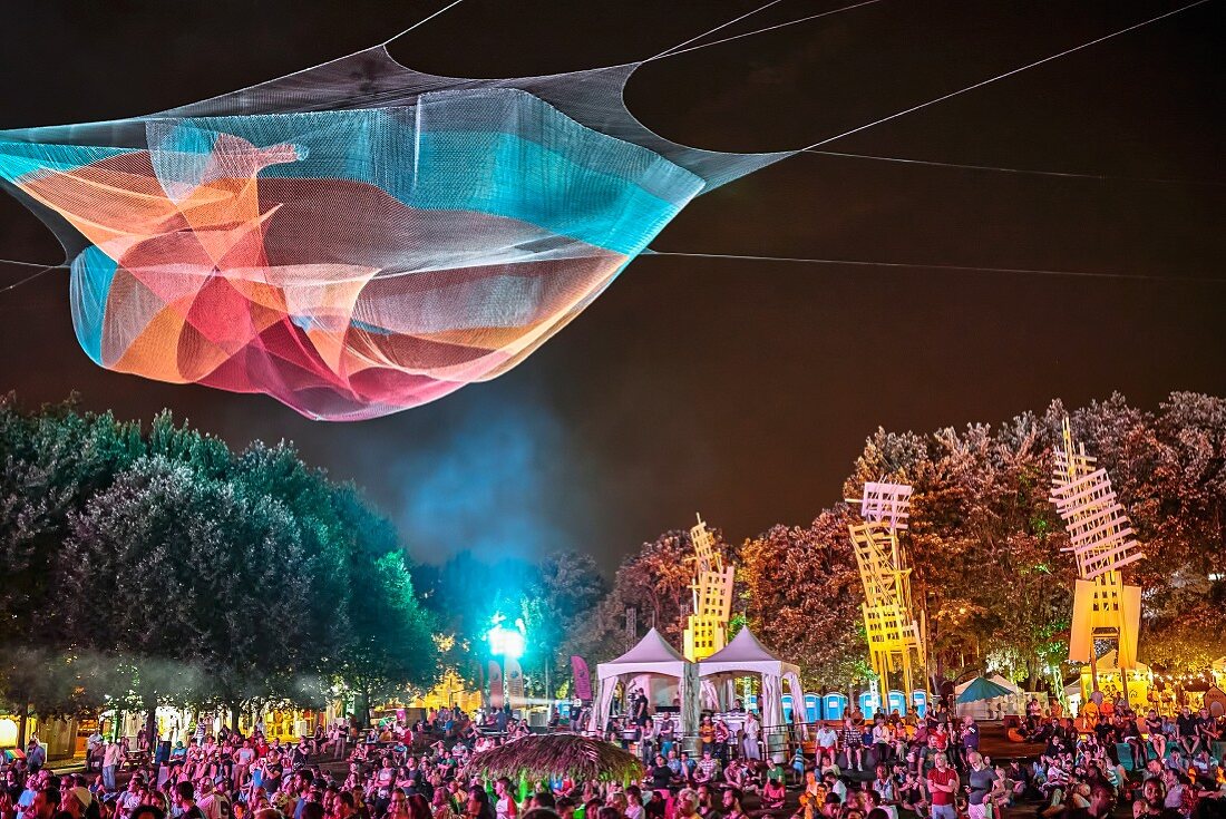 An open-air party in the Jardins Gamelin, Montreal, Canada