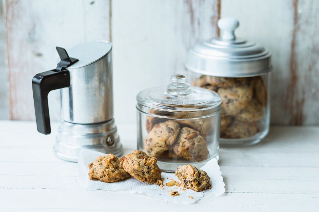 Quick and easy pine nut cookies in storage jars