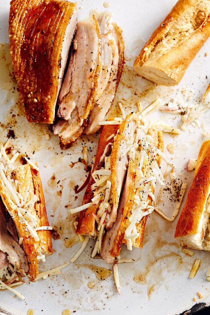 Roast pork baguettes with apple and celery salad (soul food)