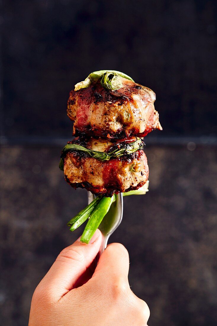 Bacon meatballs with mozzarella and spring onion (soul food)