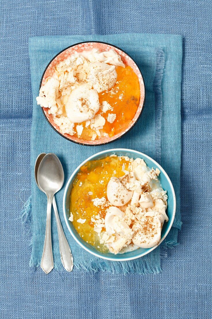 yogurt and apricot jam dessert with meringues