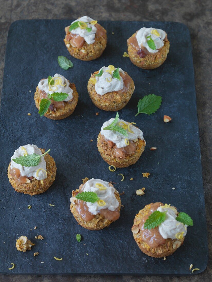 Vegan carrot muffins with nuts and citrus quark